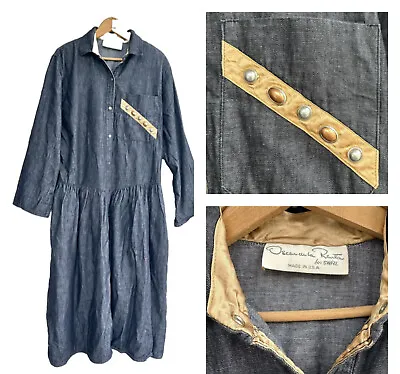 OSCAR DE LA RENTA  Dress Vintage Denim 80s Snap Front Duster • $50