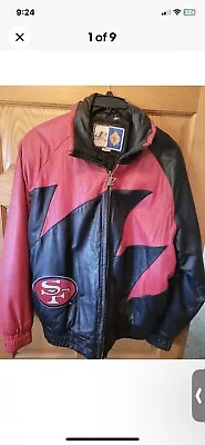 Vintage San Francisco 49ers Leather Jacket LARGE Logo Athletic-ZIPPER BROKEN • $125