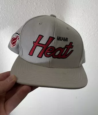 Miami Heat Mitchell & Ness Snapback Hardwood Classics Hat Cap Gray Red NBA • $14.21