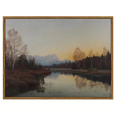 Vintage Wall Art Evening Autumn Mountains Lake Retro Painting Framed Art De... • $35.38