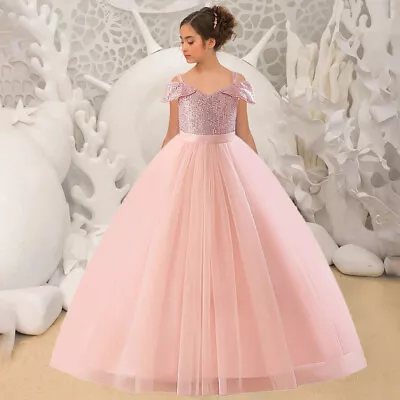Fluffy Sequins Princess Girls Dress Bridemaids Tulle Wedding Party Pageant Gown • $26.99