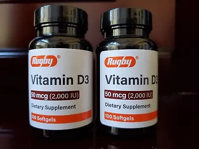 2 Pack! Vitamin D3 -50MCG (2000 IU) Supplement By Rugby (2 X 100ct) Exp:04/2024 • $9.50