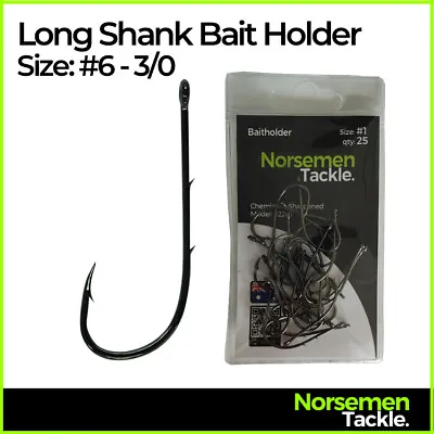 Long Shank Bait Holder Fishing Hooks Chemically Sharpened - Norsemen Tackle • $10.90