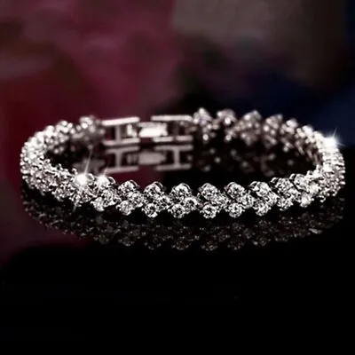 Fashion 925 Silver Crystal Chain Bracelet Women Charm Cuff Bangle Jewelry • $2.51