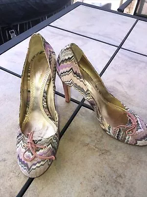 MISSONI  Italy  Pink Multi Fabric Pumps Shoes  Runway  37.5 M Rare • $20