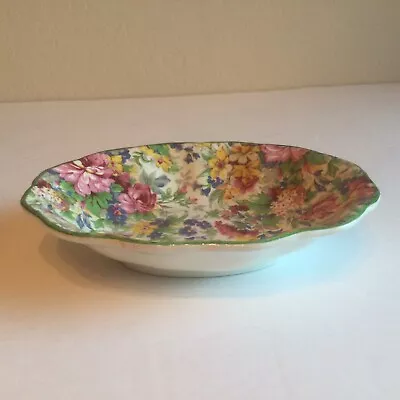 Vintage Midwinter Chintz England 'BRAMA' Scalloped Dish Green Trim Floral • $22