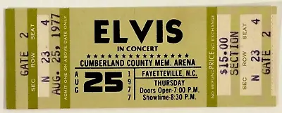 Elvis Presley  Unused Concert Ticket Cumberland County Mem. Arena Aug. 25 1977 • $254.66