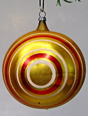 Vintage Blown Glass SPIRAL Gold BALL Christmas Ornament Germany • $35