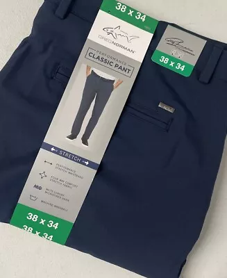 GREG NORMAN Men Performance Classic Pant Stretch Waist NAVY BLUE 38x34 Golf ML75 • $27.95