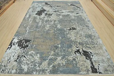Modern Fine Abstract 9′ X 12’3” Grey Wool/Viscose Hand-Knotted Oriental Rug • $4407.25