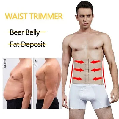 Men Slimming Boned Corset Cincher Body Shaper Tummy Waist Trainer Girdle Belt • £8.79