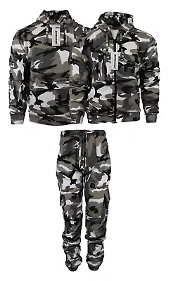 Mens Army Camo Camouflage Fleece Tracksuit Hoodie | Zipper | Joggers • £12.95