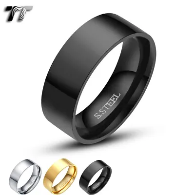 TT 8mm Stainless Steel Polished Flat Band Ring Mens & Womens Size 5-15 (R114) • $17.99