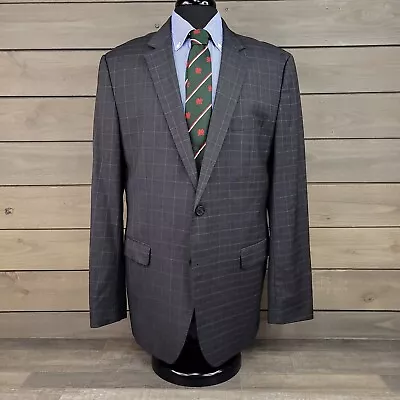 Hugo Boss Blazer Mens 44L Gray Plaid Wool James4 Sharp8 Sport Coat 2 Button • $38.95