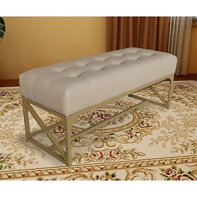 EHemco Modern Faux Leather Bench With Metal Base 40.2 Inches Gold(Collectible) • $69.99