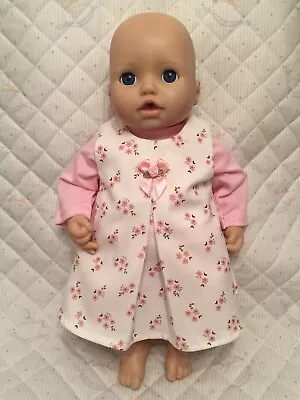 Dolls Clothes To Fit 43cm Baby Annabell - Pretty Cream & Pink Pinafore & T-Shirt • £6.99