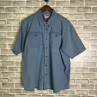 $19.20 • Buy Vintage Wrangler Denim Shirt Men's 2XL Flex Stretch Chambray Button-Up Pockets