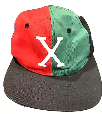 Vintage 90s Malcolm X Red Black Snapback Hat Pinwheel • $14.83