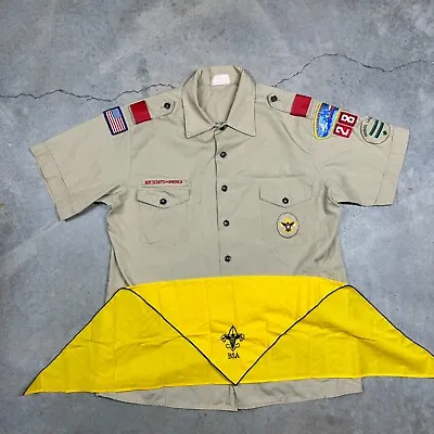 Vintage Boy Scouts BSA Adult Shirt Tan L USA Handkerchief Patrol Leader Short Sl • $30