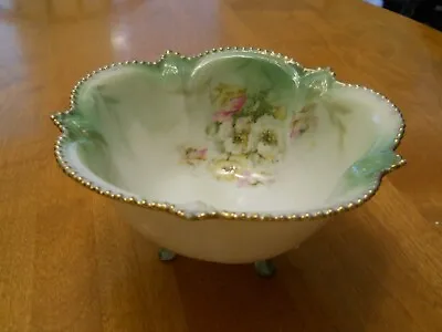 R S Prussia Beautiful 6  Footed Candy/Nut Bowl Hand Painted Roses • $24.95