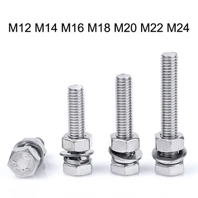 M12 M14 M16 M18 M20 Nuts And Bolts/Fully Threaded Set Screw+Washers A2 Stainless • £3.30