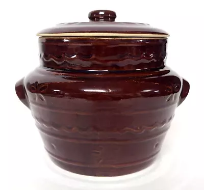 1950s Vintage Marcrest Pottery Daisy Dot Brown Vented Bean Pot / Crock W/ Lid • $18