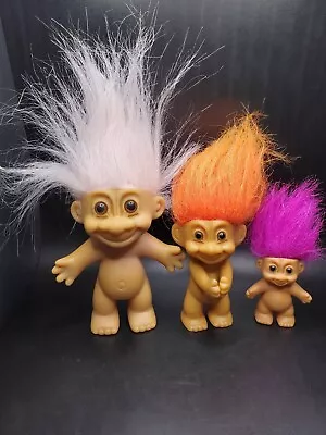 Lot Of 3 Vintage Russ Troll Dolls All Different Sizes One With Hands Together • $15