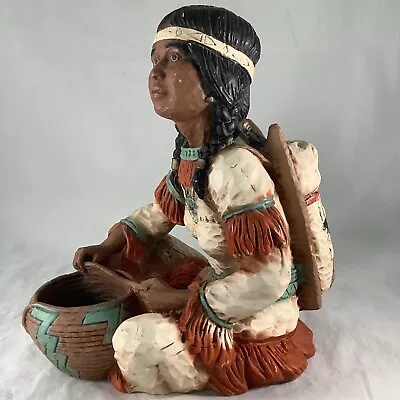 Vintage Universal Statuary Native American Indian Woman Baby Pot Statue Signed • $79