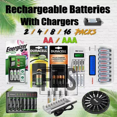 Rechargeable Batteries With Charger AA Or AAA NiMH NiCD Solar Smart Fast Lot LED • $22.85