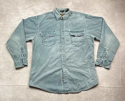 Vintage Eddie Bauer Denim Shirt Mens XLT Blue Ekhorn Twill Jean Distressed Shirt • $11.94