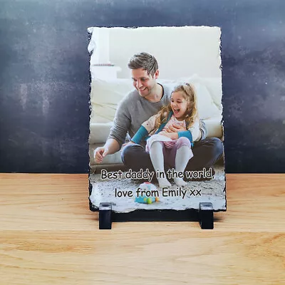 Father‘s Day Gift Personalised Rock Slate Photo Frame Birthday Dad Son Daughter • £9.99