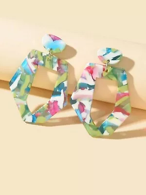 $1.99 • Buy Mixed Color Geometric Acrylic Dangling Elements Earrings Women Party Decoration