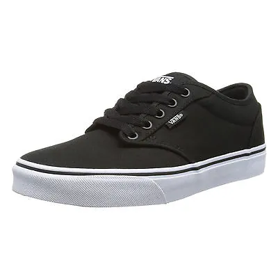 VANS Atwood Mens Canvas Skater Trainers Plain Shoes Lace Up Plimsoll Black White • £52.99