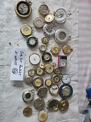 Job Lot Of Vintage Pocket Watch Movements Parts And DIALS Ect Spares And Repairs • £9.99