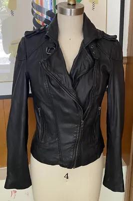 Muubaa Leather Asha Biker Moto Jacket Sz 4 No Belt Black • $99