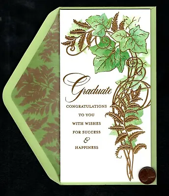 HTF PAPYRUS GRADUATION Ivy Leaves GOLD SHINE - MONEY HOLDER - Greeting Card  • $4.95