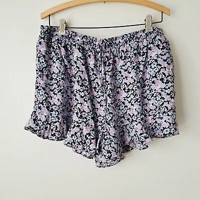 MOSSIMO SUPPLY CO Women's Purple Floral Print Ruffle Hem High Rise Shorts SZ XL  • $10.75