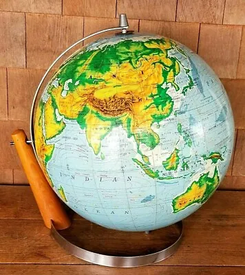 World Globe 16-inch Nystrom Pictorial Relief Globe Danish Modern 1967 Vintage • $31.47