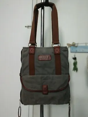 Duluth Trading Co. Gray Canvas Oil Cloth Day Tote Shoulder Bag Expands Purse  • £43.43