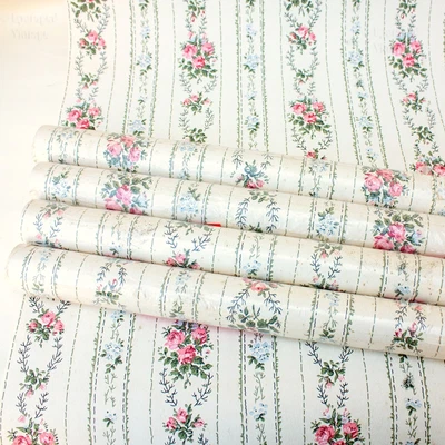 £172.05 • Buy 5 X GERMAN Vintage Five Full Rolls 1960s Pink & Blue Floral Stripe Wallpaper