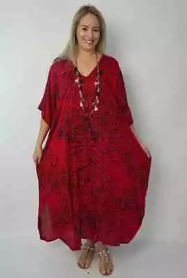 New Long Red Animal Print Kaftan Dress.  One Size Fits All. • $65