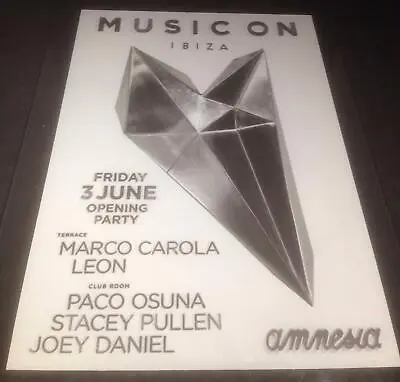 Music On 2016 Marco Carola @ Amnesia Club - Ibiza Club Posters - Techno Music Dj • £8.99