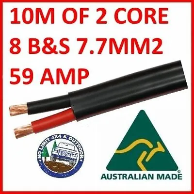 10m METER 8mm 8 B&S TWIN CORE DOUBLE INSULATED CABLE COPPER 12V WIRE DC-DC • $86.24