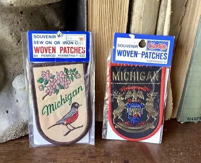 Pair Of Vintage Michigan Souvenir Patches Cash’s & Penrod Hiawatha 3.75x2” NOS • $9