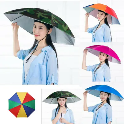 Outdoor Foldable Sun Umbrella Hat Fishing Camping Headwear Cap Head Hats • $15.82