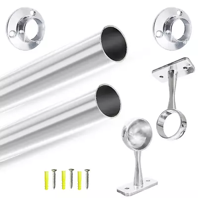 HANGING POLE/ROD ROUND WARDROBE RAIL CHROME 300mm - 2500mm FREE FITTINGS & CUT   • £31.49