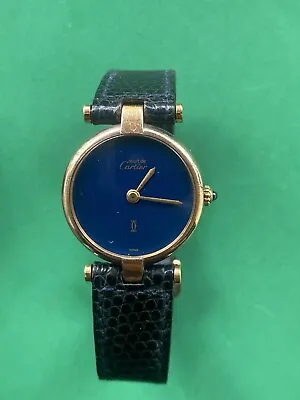 Must De Cartier Vendome Blue Lápis Dial Plaquet Or 24mm Ladies Watch Quartz • $699