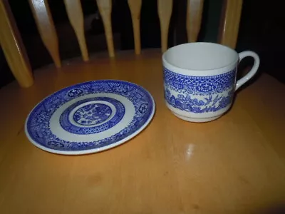 Vintage Blue Willow Coffee Cup Tea Cup And Saucer Usa Mid Century  • $7