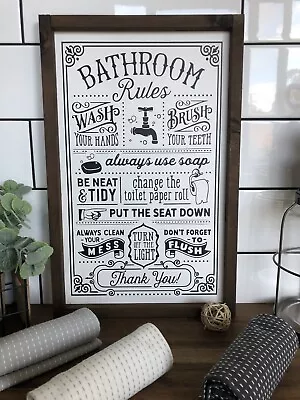 Bathroom Rules Wooden Sign Plaque Country Bathroom ToiletLaundry Home Decor • $39.99