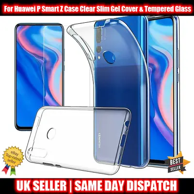 For Huawei P Smart Z/ Y9 Prime 2019 Case Clear Slim Gel Cover + Tempered Glass • £7.25